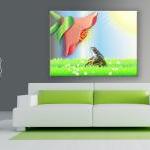 15x11 Digital Printed Canvas Frog And Flower..