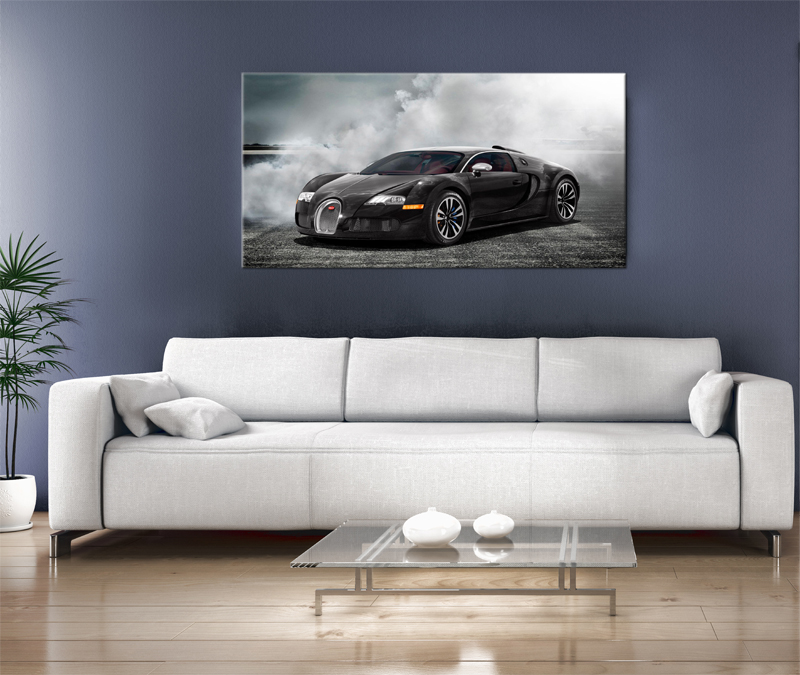 39x24 Digital Printed Canvas Super Fast Bugatti To Your Wall, Exotic Car At Night On The Road (size: 39x24 Inch Plus Border).
