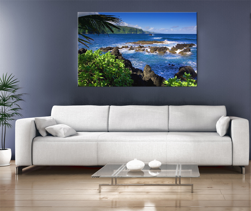 16x10 Digital Printed Canvas Rocks In The See To Your Wall, Rainforest Sunshine Beach Holiday (size: 16x10 Inch Plus Border).