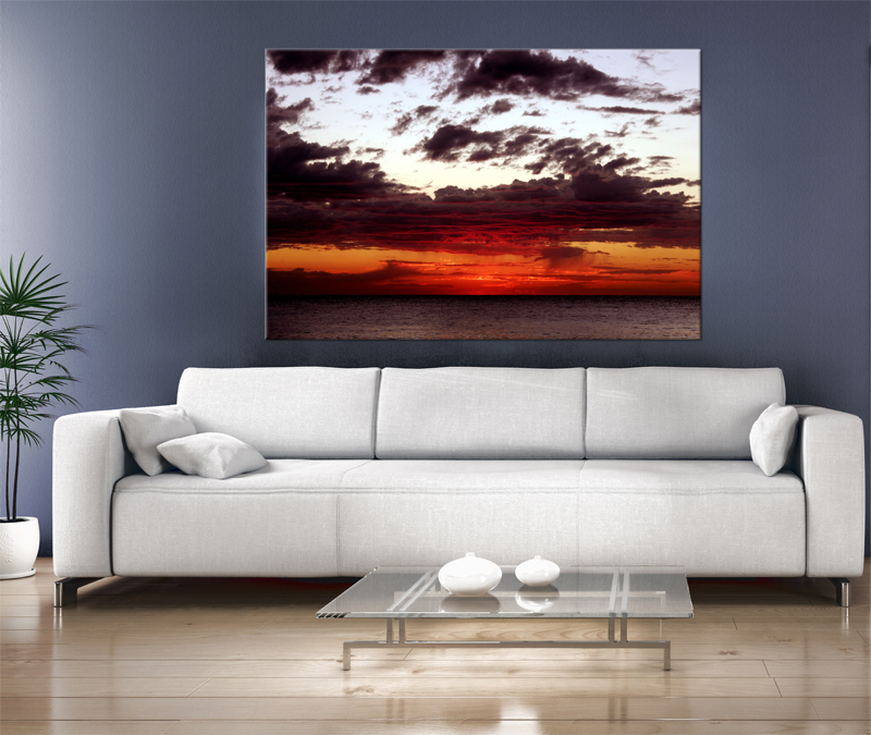 16x10 Digital Printed Rustic Canvas Sunset To Your Wall, Colorful And Interesting Clouds, Sky Photo (size: 16x10 Inch Plus Border).