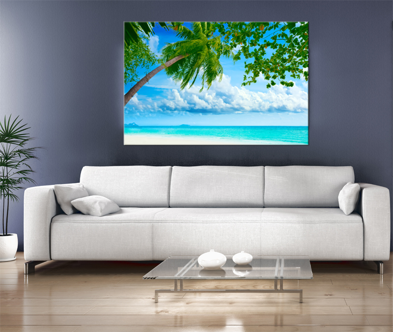 15x11 Digital Printed Canvas Palm Tree Beach To Your Wall Sunshine Beach Holiday Picture (size: 15x11 Inch Plus Border).