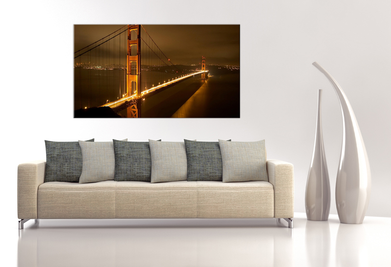 16x10 Digital Printed Canvas Golden Gate Bridge To Your Wall, Golden Gate In The Evening Shines (size: 16x10 Inch Plus Border).
