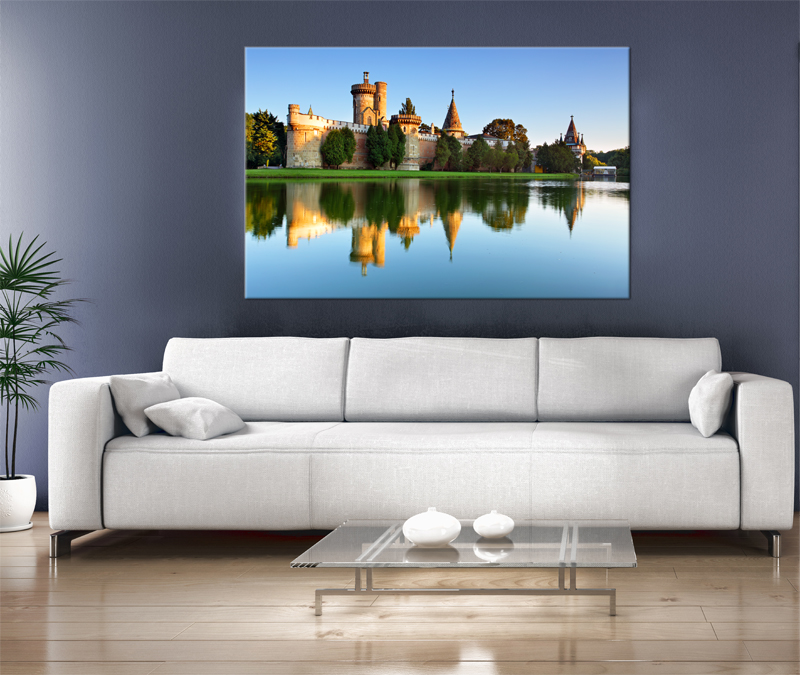16x10 Digital Printed Old Castle Canvas To Your Wall, Old Fortress Next To The River In The Sunset (size: 16x10 Inch Plus Border).