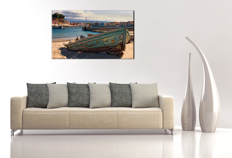 16x10 Digital Printed Canvas Rustic Old Boat To Your Wall, Old Vintage Greek Boat (size: 16x10 Inch Plus Border).