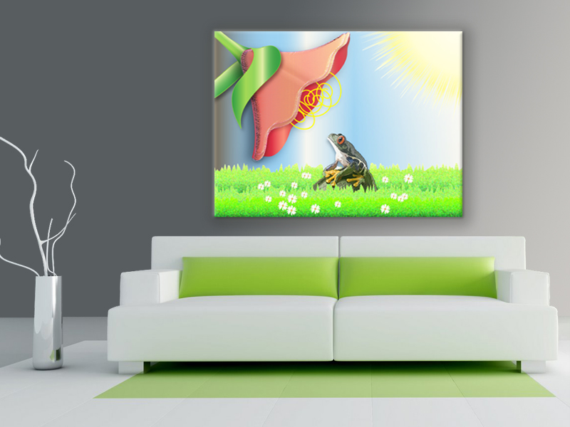 15x11 Digital Printed Canvas Frog And Flower Artistic Photo (size: 15x11 Inch Plus Border).